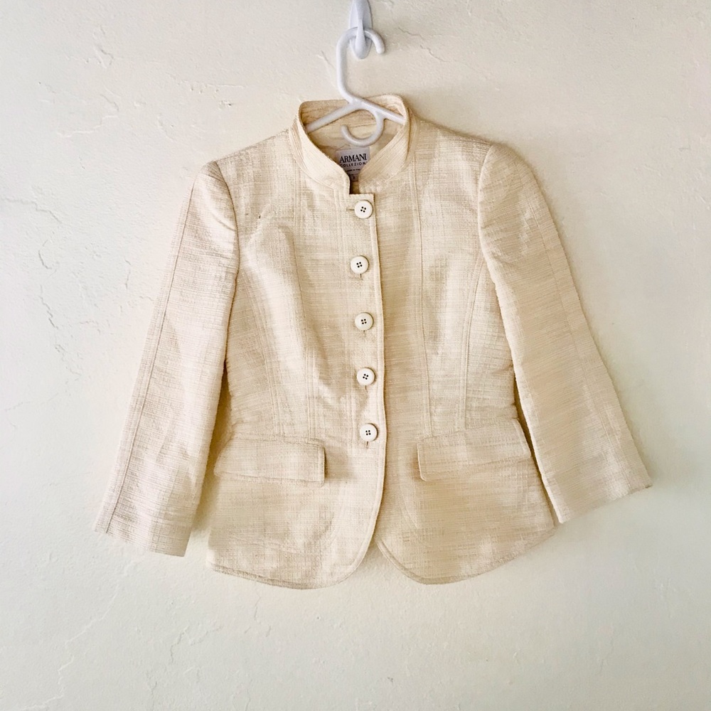 Armani Collezione Cream Peplum Blazer Jacket Nehru Collar